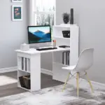 Modern Small Computer Desk with 6-Tier Storage Shelves Combo, Multipurpose Industrial Wood Desk Workstation for Home Office, White - Image 8