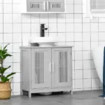 Modern Under Sink Cabinet 2 Doors Bathroom Vanity Pedestal Design Adjustable Shelves Grey - Image 2