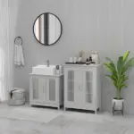 Modern Under Sink Cabinet 2 Doors Bathroom Vanity Pedestal Design Adjustable Shelves Grey - Image 11