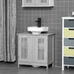 Modern Under Sink Cabinet 2 Doors Bathroom Vanity Pedestal Design Adjustable Shelves Grey - Image 12
