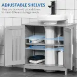 Modern Under Sink Cabinet 2 Doors Bathroom Vanity Pedestal Design Adjustable Shelves Grey - Image 5