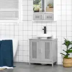 Modern Under Sink Cabinet 2 Doors Bathroom Vanity Pedestal Design Adjustable Shelves Grey - Image 7