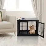 Modern Wooden Dog Crate Furniture Double Door for Small Dogs Stylish Black - Image 2