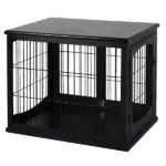 Modern Wooden Dog Crate Furniture Double Door for Small Dogs Stylish Black - Image 11