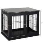 Modern Wooden Dog Crate Furniture Double Door for Small Dogs Stylish Black - Image 3