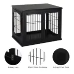 Modern Wooden Dog Crate Furniture Double Door for Small Dogs Stylish Black - Image 7