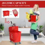 HOMCOM Mop Bucket with Wringer on Wheels 21 Quart Floor Cleaning Red Separate Dirty Clean Water System - Image 4