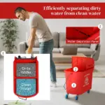 HOMCOM Mop Bucket with Wringer on Wheels 21 Quart Floor Cleaning Red Separate Dirty Clean Water System - Image 5