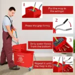 HOMCOM Mop Bucket with Wringer on Wheels 21 Quart Floor Cleaning Red Separate Dirty Clean Water System - Image 6