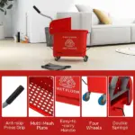 HOMCOM Mop Bucket with Wringer on Wheels 21 Quart Floor Cleaning Red Separate Dirty Clean Water System - Image 8