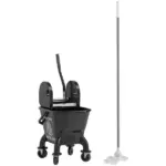 Mop Bucket with Wringer on Wheels for Floor Cleaning, 27.5 Quart Down Press Wringer with Handle and Mop, Black - Image 12