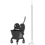 Mop Bucket with Wringer on Wheels for Floor Cleaning, 27.5 Quart Down Press Wringer with Handle and Mop, Black