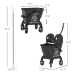 Mop Bucket with Wringer on Wheels for Floor Cleaning, 27.5 Quart Down Press Wringer with Handle and Mop, Black - Image 3