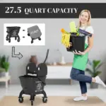 Mop Bucket with Wringer on Wheels for Floor Cleaning, 27.5 Quart Down Press Wringer with Handle and Mop, Black - Image 4