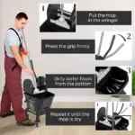 Mop Bucket with Wringer on Wheels for Floor Cleaning, 27.5 Quart Down Press Wringer with Handle and Mop, Black - Image 5