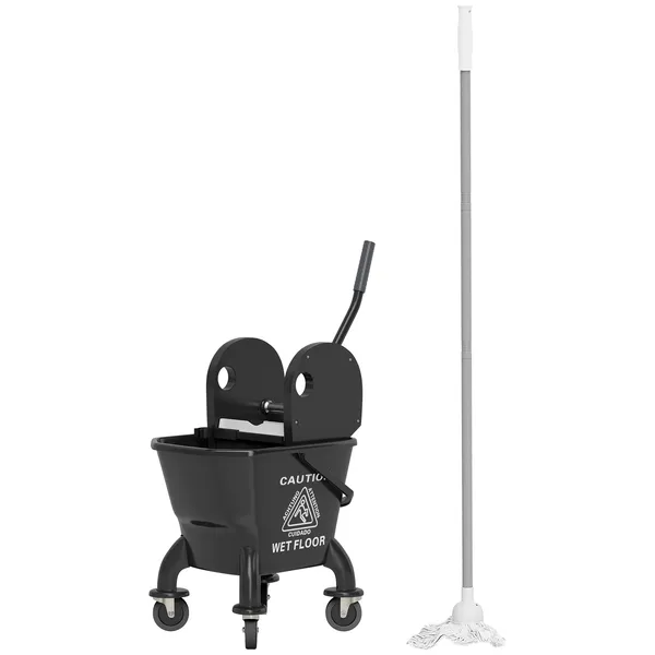 mop-bucket-with-wringer-on-wheels-for-floor-cleaning-275-quart-down-press-wringer-with-handle-and-mop-black.webp Mop Bucket with Wringer on Wheels for Floor Cleaning, 27.5 Quart Down Press Wringer with Handle and Mop, Black - Image 1