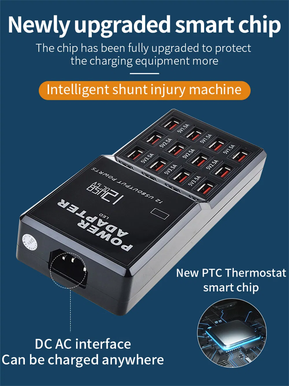 12-Port USB Desktop Charging Station Hub, Up to 3.5A per Port