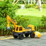 Multi-functional Construction Ride-On Excavator Digger Toy, Bulldozer with Storage, Light, Music, Yellow - Image 2