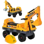 Multi-functional Construction Ride-On Excavator Digger Toy, Bulldozer with Storage, Light, Music, Yellow