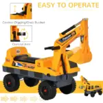 Multi-functional Construction Ride-On Excavator Digger Toy, Bulldozer with Storage, Light, Music, Yellow - Image 5