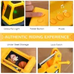 Multi-functional Construction Ride-On Excavator Digger Toy, Bulldozer with Storage, Light, Music, Yellow - Image 6