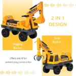 Multi-functional Construction Ride-On Excavator Digger Toy, Bulldozer with Storage, Light, Music, Yellow - Image 7