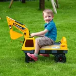 Multi-functional Construction Ride-On Excavator Digger Toy, Bulldozer with Storage, Light, Music, Yellow - Image 10