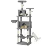 PawHut Multi-Level Cat Tower, 80 Inch Tall Cat Tree, with 2 Condos, 2 Hammocks, 6 Sisal Scratching Posts, Dark Gray - Image 11