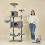 PawHut Multi-Level Cat Tower, 80 Inch Tall Cat Tree, with 2 Condos, 2 Hammocks, 6 Sisal Scratching Posts, Dark Gray - Image 3