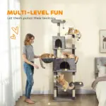 PawHut Multi-Level Cat Tower, 80 Inch Tall Cat Tree, with 2 Condos, 2 Hammocks, 6 Sisal Scratching Posts, Dark Gray - Image 4