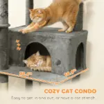 PawHut Multi-Level Cat Tower, 80 Inch Tall Cat Tree, with 2 Condos, 2 Hammocks, 6 Sisal Scratching Posts, Dark Gray - Image 5