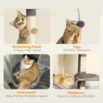 PawHut Multi-Level Cat Tower, 80 Inch Tall Cat Tree, with 2 Condos, 2 Hammocks, 6 Sisal Scratching Posts, Dark Gray - Image 7