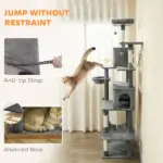 PawHut Multi-Level Cat Tower, 80 Inch Tall Cat Tree, with 2 Condos, 2 Hammocks, 6 Sisal Scratching Posts, Dark Gray - Image 8