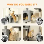 PawHut Multi-Level Cat Tower, 80 Inch Tall Cat Tree, with 2 Condos, 2 Hammocks, 6 Sisal Scratching Posts, Dark Gray - Image 9