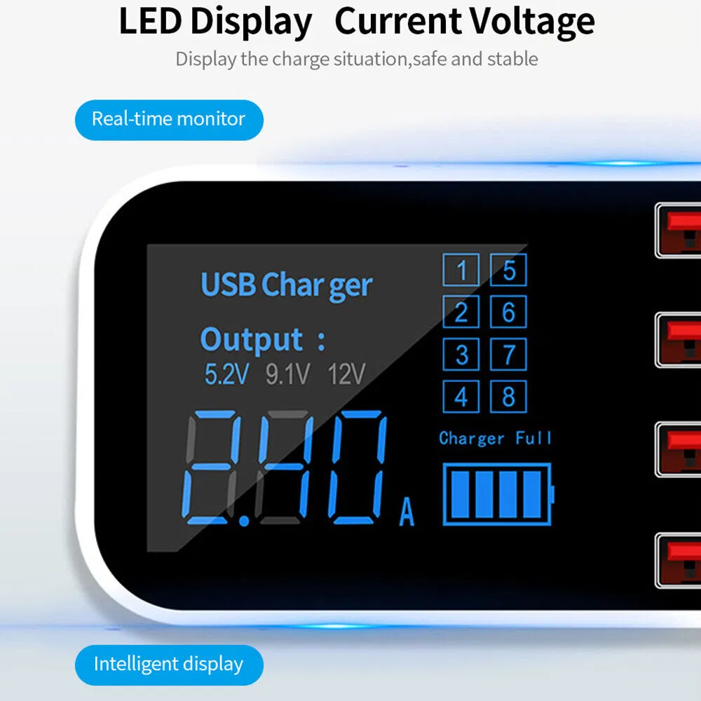 8-Port USB Desktop Charging Station with QC 3.0 and USB-C PD