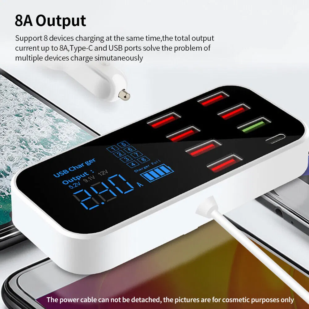 8-Port USB Desktop Charging Station with QC 3.0 and USB-C PD