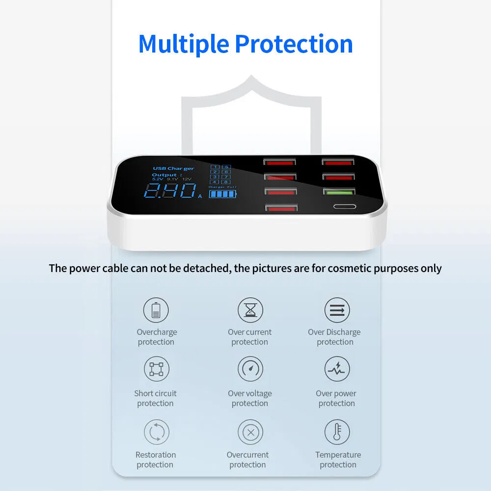8-Port USB Desktop Charging Station with QC 3.0 and USB-C PD