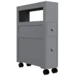 HOMCOM Narrow Bathroom Storage Cabinet Space Saving Toilet Paper Holder with Drawers Rolling Wheels,Gray - Image 11