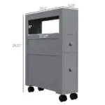 HOMCOM Narrow Bathroom Storage Cabinet Space Saving Toilet Paper Holder with Drawers Rolling Wheels,Gray - Image 3