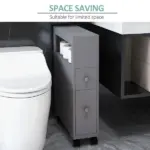 HOMCOM Narrow Bathroom Storage Cabinet Space Saving Toilet Paper Holder with Drawers Rolling Wheels,Gray - Image 5