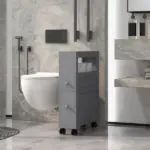 HOMCOM Narrow Bathroom Storage Cabinet Space Saving Toilet Paper Holder with Drawers Rolling Wheels,Gray - Image 10