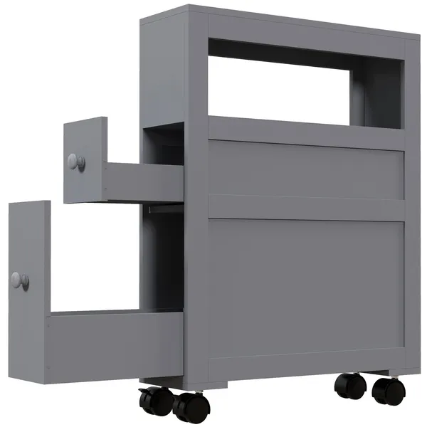 narrow-bathroom-storage-cabinet-space-saving-toilet-paper-holder-with-drawers-rolling-wheelsgray.webp HOMCOM Narrow Bathroom Storage Cabinet Space Saving Toilet Paper Holder with Drawers Rolling Wheels,Gray - Image 1