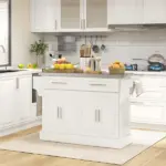 Narrow Kitchen Island, Mobile Island Cart with Hiding Wheels, 2 Drowers, Spice Rack Towel, for Home, Dinning Room, Cream White - Image 2