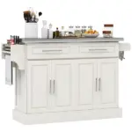 Narrow Kitchen Island, Mobile Island Cart with Hiding Wheels, 2 Drowers, Spice Rack Towel, for Home, Dinning Room, Cream White - Image 11