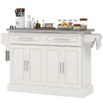 Narrow Kitchen Island, Mobile Island Cart with Hiding Wheels, 2 Drowers, Spice Rack Towel, for Home, Dinning Room, Cream White