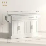 Narrow Kitchen Island, Mobile Island Cart with Hiding Wheels, 2 Drowers, Spice Rack Towel, for Home, Dinning Room, Cream White - Image 3