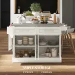 Narrow Kitchen Island, Mobile Island Cart with Hiding Wheels, 2 Drowers, Spice Rack Towel, for Home, Dinning Room, Cream White - Image 4