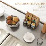 Narrow Kitchen Island, Mobile Island Cart with Hiding Wheels, 2 Drowers, Spice Rack Towel, for Home, Dinning Room, Cream White - Image 5
