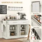 Narrow Kitchen Island, Mobile Island Cart with Hiding Wheels, 2 Drowers, Spice Rack Towel, for Home, Dinning Room, Cream White - Image 7