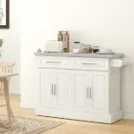 Narrow Kitchen Island, Mobile Island Cart with Hiding Wheels, 2 Drowers, Spice Rack Towel, for Home, Dinning Room, Cream White - Image 10